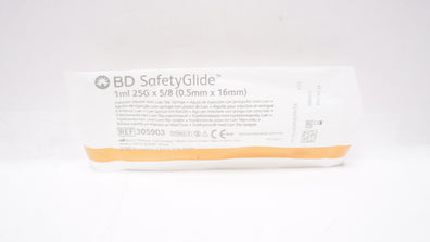 BD 305903 SafetyGlide Injection Ndle w/Luer Slip Syringe 1ml 25G x 5/8inch
